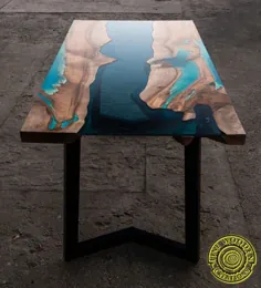 میز ناهار خوری رودخانه با جلوه 3D با رزین درخشان فیروزه ای