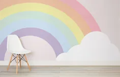 نقاشی دیواری بچه گانه پاستل رنگین کمان |  هوویا