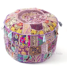 صندلی های کف پوش رومیزی Pouf Pouff Pouffe Boho Purple Patchwork - 22 X 12 "| Pouffs Patchwork & بالش های طبقه