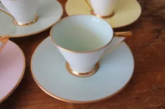 1876 ​​مجموعه نعلبکی های لیوان چای Pastel Fine China |  اتسی