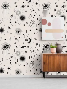دیوار پوششی آسمانی - کاغذ دیواری قابل جدا شدن از لایه های خود چسب و استیک - کاغذ سیاره و ستارهای کاغذی از پیش چسب زده شده توسط WallsHaveSoul