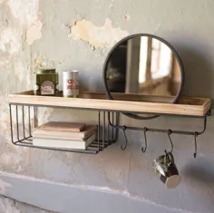 قفسه های چوبی با قلاب و آینه سبد سیم