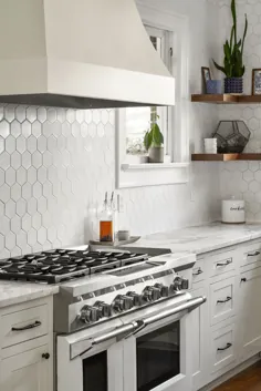 آشپزخانه شش ضلعی سفید Backsplash