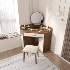 گوشه آرایش گوشه ای با آینه میز توالت و کابینت جانبی چند منظوره آینه