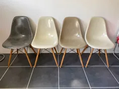صندلی های ناهار خوری فایبرگلاس و بلوط خاکستری روشن DSW از چارلز و ری ایامز برای هرمان میلر ، مجموعه 4