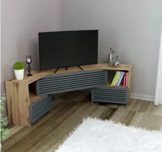 کابینت تلویزیون چوبی - واحد گوشه ای تلویزیون - پایه رسانه مدولر