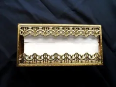 Vintage Ornate Gold Tone Metal TISSUE BOX HOLDER-Retro Kleenex | اتسی