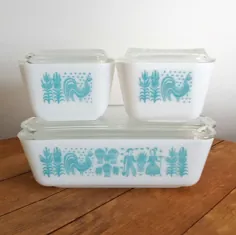 یخچال و فریزر Vintage Pyrex Butterprint ظروف فیروزه ای در |  اتسی