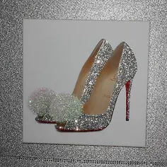Glamour Sparkle Silver Glitter SHOE CANVAS PRINT هنر دیواری.  هر سایزی !!  |  eBay