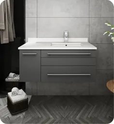 کابینت حمام مدرن با دیوار خاکستری آویزان Fresca FCB6136GR-UNS-R-CWH-U Lucera 36 "- نسخه مناسب