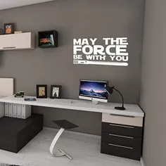 عکس برگردان وینیل دیواری - ممکن است نیرو با شما باشد - 12 "x 23" - Star Wars Inspired Modern Decals for اتاق خواب اتاق نشیمن آپارتمان - کودکان و نوجوانان بزرگسالان دکوراسیون کار دفتر (12 "x 23" ، سفید)