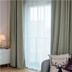 مدرن Vorhang Grün aus Polyester und Leinen für Wohnzimmer