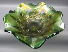 کاسه مخلوط شده Millersburg HOLLY SPRIG Green Carnival Glass 7 "