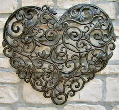 حلق آویز قلب قلب ، هنر فلزی هائیتی ، تزئین دیوار فلزی ، 21 "x 24" ، هنر دیوار فلزی - هنر فلزی ، هنر فلزی در فضای باز ، # 120