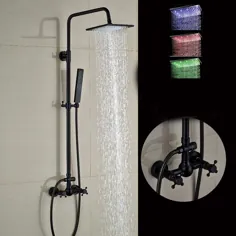 واکر روغن برنز مالیده دیواری 8 اینچ مربع آب سرد و گرم LED بارانی سقف دوش سر با دوش دستی - Funitic