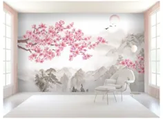 نقاشی دیواری دیواری شکوفه های گیلاس طبیعت
