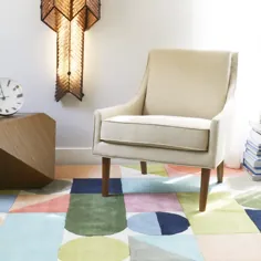 فرش هندسی دست ساز ساخته شده از پشم آبی / سبز / نارنجی