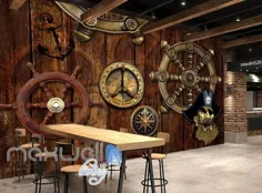 Pirate Ship Wheel Compass Travel Wood Art Wall Muras Wallpaper Decals چاپ دکور IDCWP-JB-000030