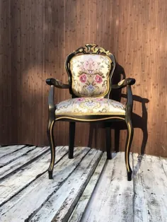 صندلی زیبای مشکی فرانسوی با پارچه ای زیبا از گل  |  اتسی