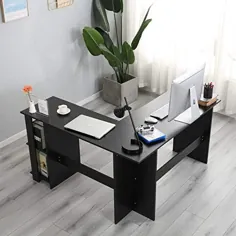 میز کار گوشه ای SolesHome L با میز قفسه 51.2 51 51.2 اینچ میز بزرگ میز کامپیوتر میز کامپیوتر میز کار دفتر کار خانگی L میز ، افرا سفید ، NSDUS-XTD-SC01-MO