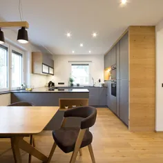 آشپزخانه خاکستری با چوب