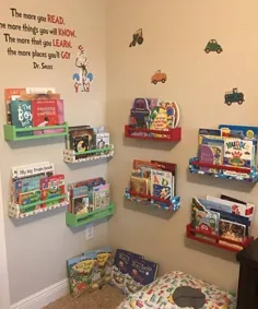 پسران-کتاب کودک قفسه دیواری / قفسه دیواری / قفسه شناور-مهد کودک-مهد کودک-فضای کودک-موضوع کامیون ها-A