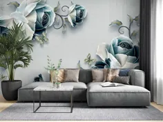 نقاشی دیواری کاغذ دیواری خاکستری گل گلهای گل رز - دکوراسیون