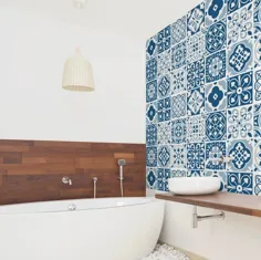 کاشی های مراکش آبی - دیواری - پله ای - برچسب کاشی - تابلو فرش حمام آشپزخانه متحرک - بسته 24