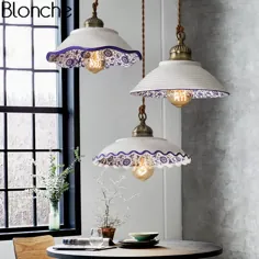 91.99 دلار 30٪ تخفیف | چراغ های آویز سرامیکی سبک چینی Vintage Led Retro Porcelain Langing Lamp for Home Loft Decor آشپزخانه چراغ های آویز E27 | چراغ های آویز |  - AliExpress