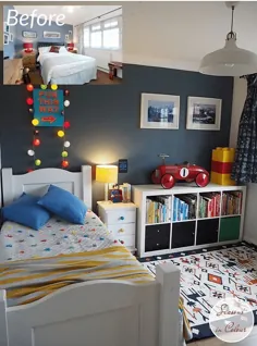 Verwandeln Sie ein Kinderzimmer mit Schlüsselstücken von IKEA، The Rug Store and Zubehör in blauen and rotten Farben.  Makeover، Styling-Herausforderung - Design Diy
