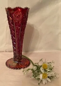 گلدان شیشه ای شیشه امپریال شیشه ای Hobstar Red Carnival Glass |  اتسی