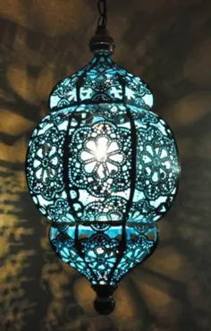 طرح مغناطیسی چراغ فانوس دریایی مراکشی چراغ پر زرق و برق آبی |  اتسی