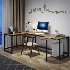 میز کار U شکل ، میز اداری کامپیوتر گوشه ای L شکل (قهوه ای)