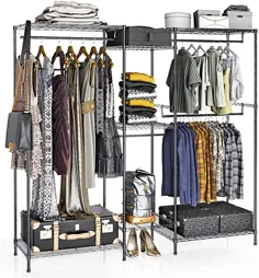 قفسه های مفتولی VIPEK 5 Tiers Wire Garment Rack لباس کمد لباس کمد جمع و جور اضافی Armoire ذخیره سازی قفسه فلزی قفسه لباس ، 74.4 "L x 17.7" W x 76.8 "H ، حداکثر بار 595.35LBS ، V6 سیاه و سفید