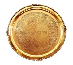 IndianArtVilla Brass برجسته طرح بزرگ جامبو بشقاب Thali - سرویس دکوراسیون منزل هتل رستوران کارد و چنگال