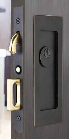 Emtek Products، Inc. 2113-KEYED - Emtek Modern Rectangular Solid Brass Mortise Pocket Door Keyed Lockset - The Hardware Hut