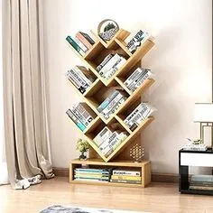قفسه 9 قفسه کتابخانه چوبی HM&DX ، قفسه کتاب نمایشگر درخت معاصر با یک پایه ذخیره ساز پایه برای گردوی روشن خانگی