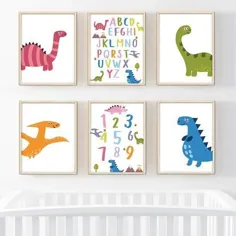 Harriet Bee Destry Colorful Dinosaurs Alphabet Numbers 6-Piece Set Paper Paper، Paper، size 8 "W X 11" D |  Wayfair