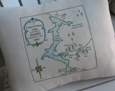 Coeur d'Alene Idaho Vintage Map Pillow Lake House | اتسی