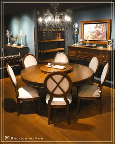 Luxurious and modern dining room inspiration 🦋
▪️ناهار خوری گرد
▫️تمام چوب راش 
▪️۶و۸ نفره داره 
▫️رنگ چوب و پارچه قابل تغییر 
▪️صفحه رویی هم گردان هست
▫️صفحه گردان قابل برداشتن می‌باشد. 
__________________________

برای ثبت سفارش و اطلاعات بیشتر با شماره