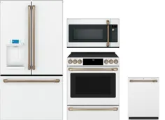 کافه CAFRERADWMW357 4 قطعه لوازم آشپزخانه با یخچال درب فرانسوی ، برد الکتریکی ، ماشین ظرفشویی و مایکروویو بیش از حد با رنگ سفید مات