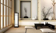 Zimmer Sehr Zen-stil Mit Dekoration Im Japanischen Stil Auf Tatami-matte.  رندر سه بعدی