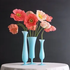 گلدان های گلدان شیشه ای شیر آبی فیروزه ای دوتایی Portieux |  اتسی