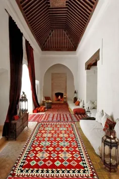 فرش مخلوط سیاه و سفید و سبز سفید ، فرش باغ ایوان ، اتاق نشیمن در فضای باز ، اتنیک روستیک و بو