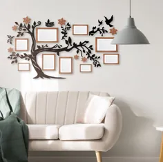 یک درخت بزرگ خانوادگی با قاب عکس ، تزئینات دیوار برای اتاق نشیمن ، اتاق خواب ، سالن ، درخت خانوادگی چوبی ، دیواربرگ نصب آسان