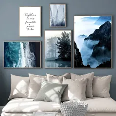 Mountain Mountain Art Canvas نقاشی پوستر منظره آبی ساحل تصاویر بوم نقاشی برای اتاق نشیمن نقاشی های زنده دکور خانه