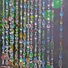 پرده مهره ای با زنگ شیشه ای زنگ های برنجی و منگوله های پارچه ای - هنر آویز دیواری Bohemian - درمان پنجره دست ساز بوهو