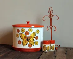 قوطی های اشپزخانه نارنجی پروانه فلزی فلور فلزی Lazy Susan 60s |  اتسی