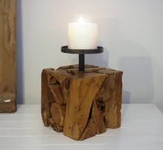 نگهدارنده شمع ستون چوبی Rustic - فریدا (مربع)