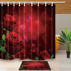 گل رز قرمز برای پرده دوش پارچه حمام عاشق بلند 71 اینچ بلند
